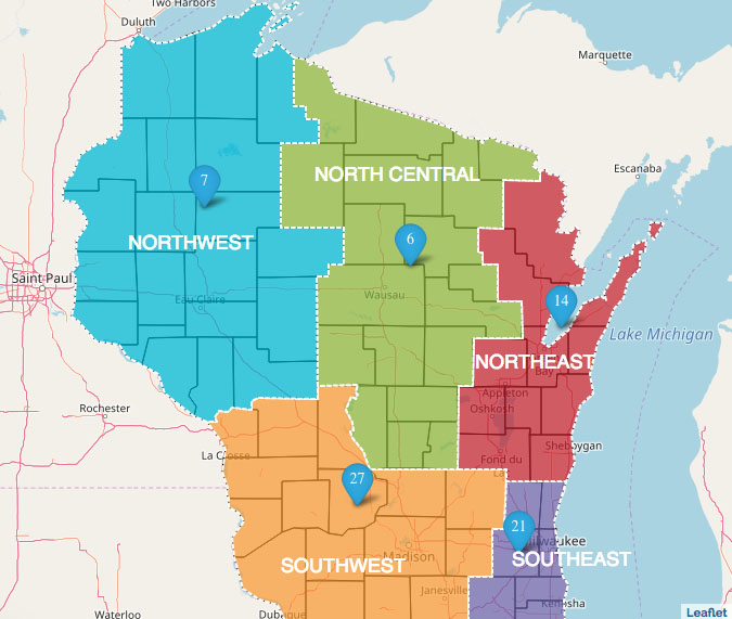 Map of Wisconsin construction projects