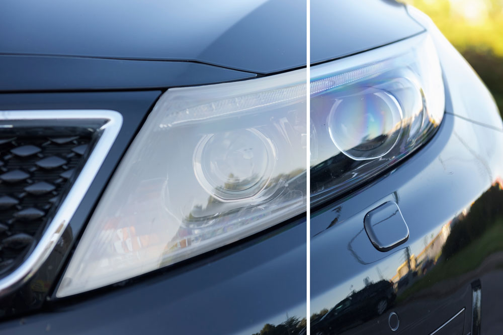 Clean headlights on vehicle