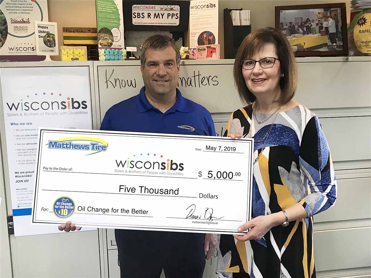 Matthews Tire Presents $5,000 Donation to WisconSibs