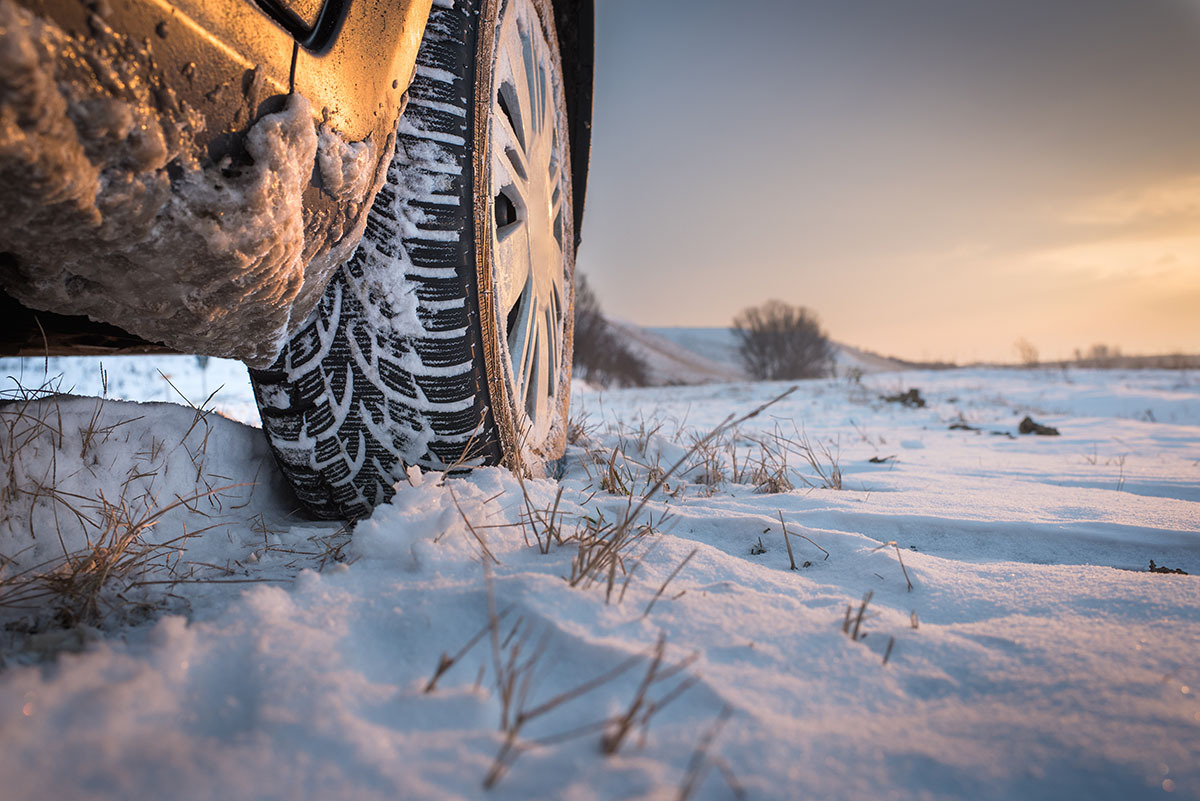 Close up view of winter tire tread