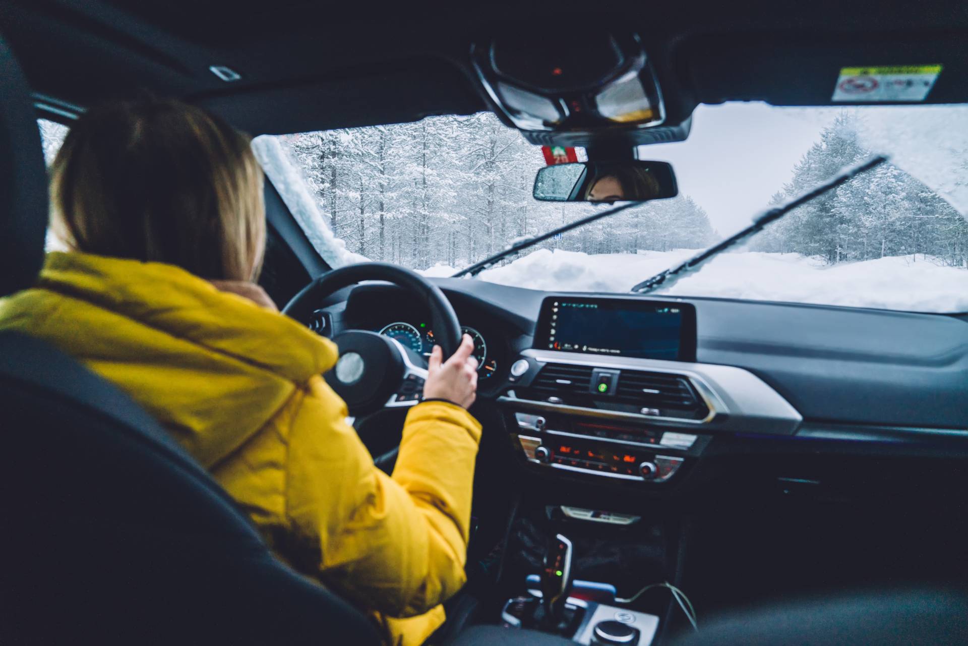 Attentive driver in snowy condition