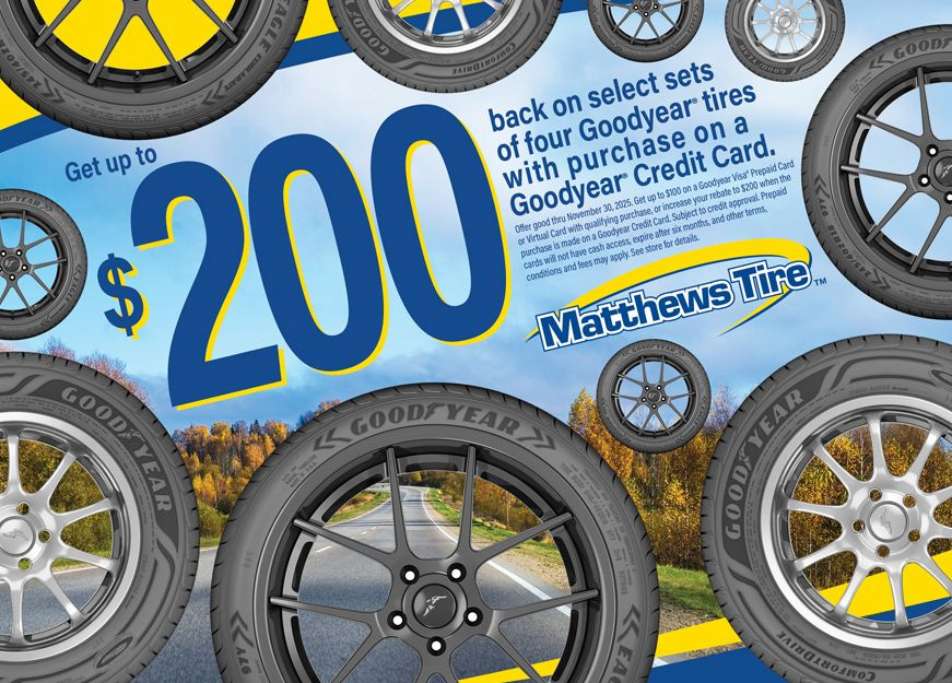 Get up to $200 back on select sets of four Goodyear tires with purchase on a Goodyear credit card