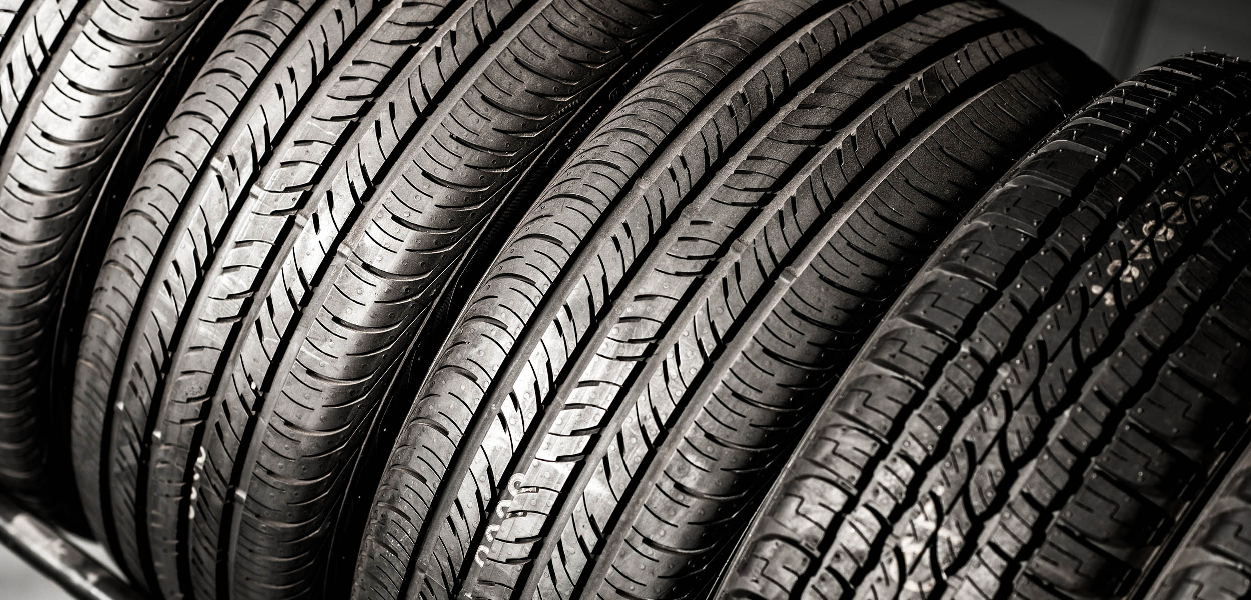 Tire line up on a rack